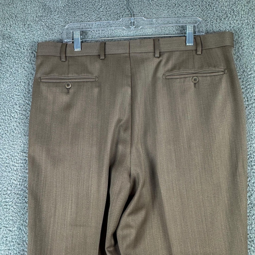 Zanella Bennett Dress Pants Mens 36x26 Brown Wool Pleated Cuffed Italy Office - Picture 6 of 12